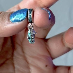 Pandora charm: seahorse dangle sparkly charm turquoise